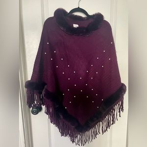 Faux Fur Poncho Cape Coat Cloak Wrap